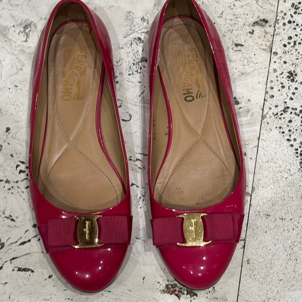 Salvatore Ferragamo Fuchsia Flats with Gold Accent